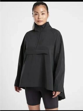 Athleta Sojourn Black Pleated Half-Zip Pullover Top Jacket XXS Runs Big